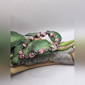 Taxco Mexico Sterling Silver 925 Chatoyant Pink Bracelet VTG